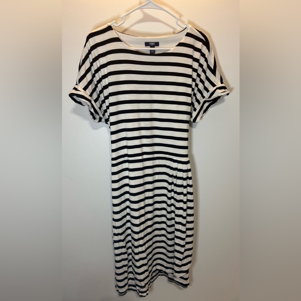 Chaps Black and White Striped Mini Dress